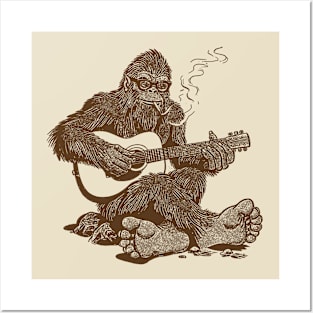 Bigfoot Playing Guitar Posters and Art